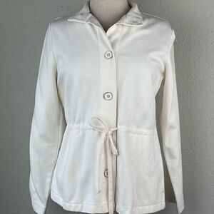 EUC Liz Claiborne Womens Lightweight Cotton White Button Down w/Tie Jacket L
